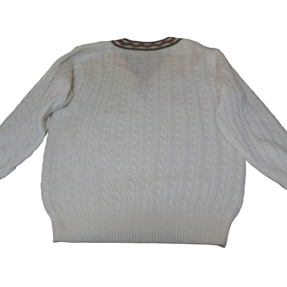 Pullover Sweater LARGE cable knit long sleeve v-neck cream color - Picture 4 of 6